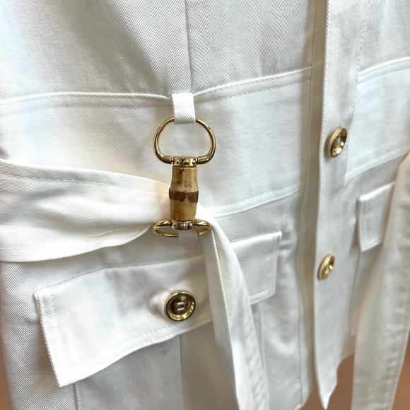 Milly of New York White Blazer w/ Bamboo & Gold Accents - Size 4 - Picture 6 of 9